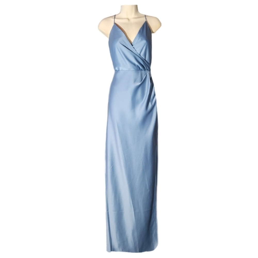 BHLDN/Anthropologie Dress Charmeuse Spaghetti Strap Satin Maxi Blue Plus Size 14
